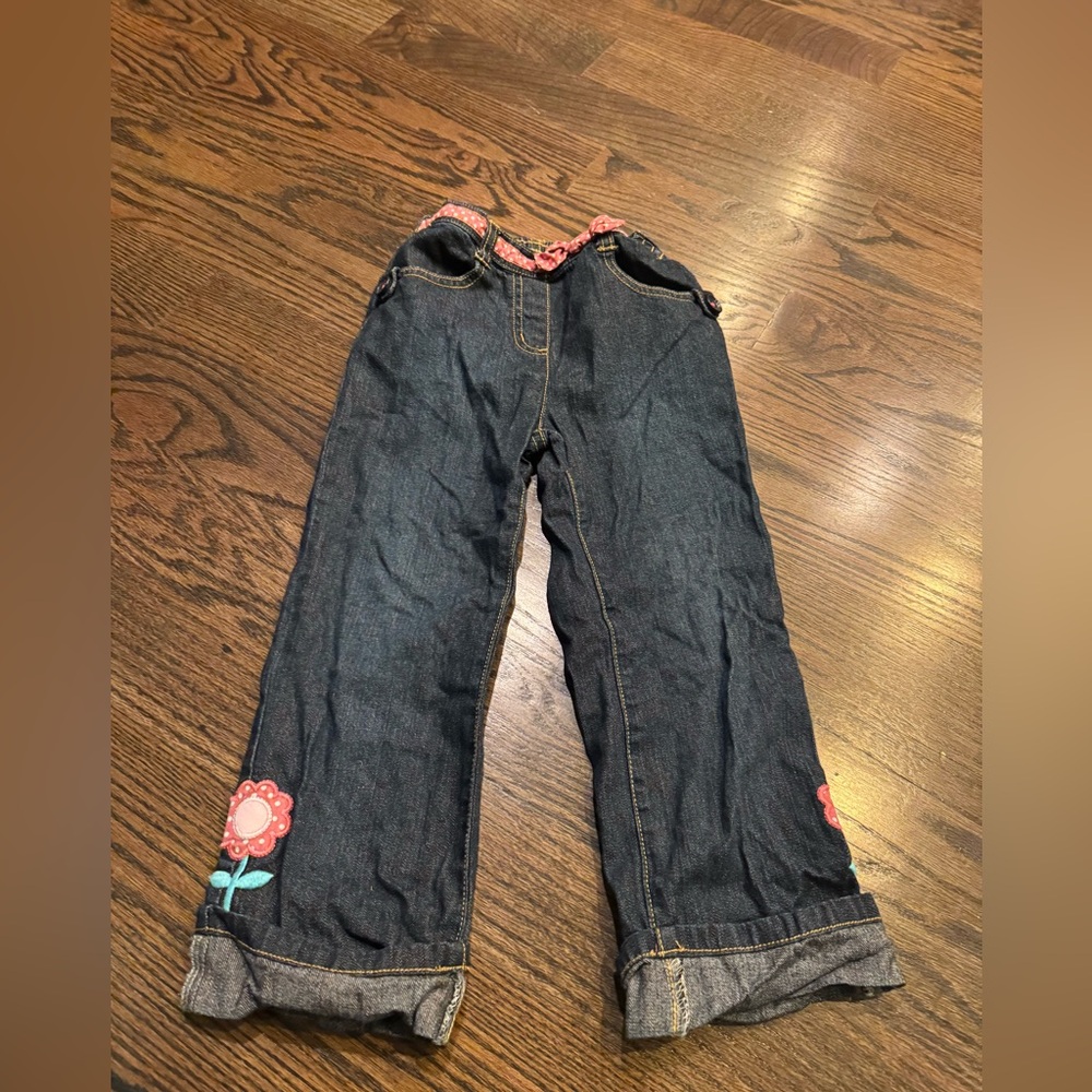 Gymboree Dark Blue Jeans with Pink Floral Accents